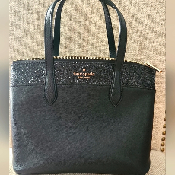 Kate Spade Womens Black Shimmer Tote Bag Double Strap - Picture 1 of 7